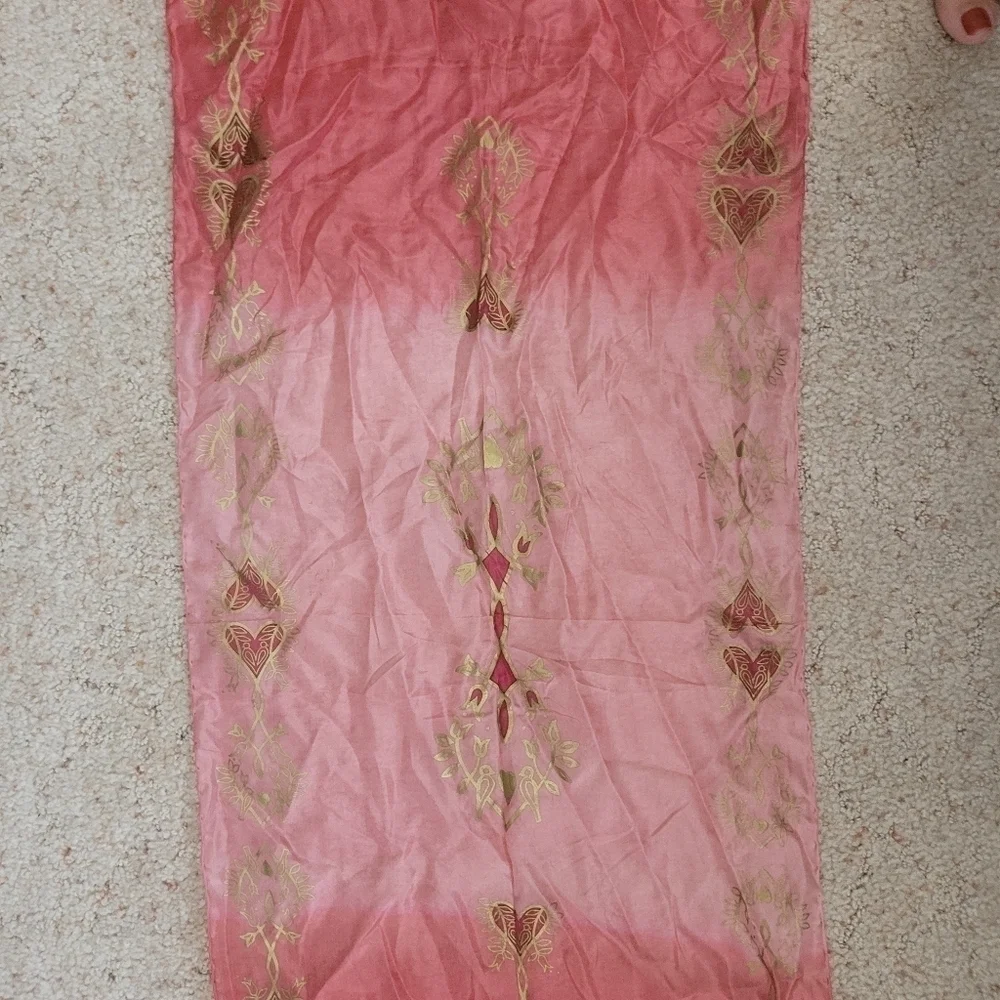 Pink Silk Sarf with Gold Tree